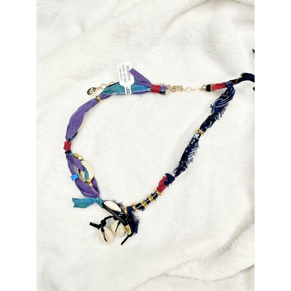 NEW Free People Boho Cowrie Shell Fabric Mixed Media Necklace Gold Adjustable